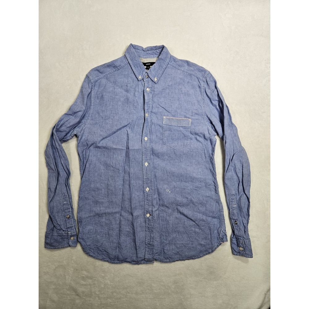 Diesel Men's Linen Long Sleeve Shirt Size XL‎ Chambray Blue Soft Pocket